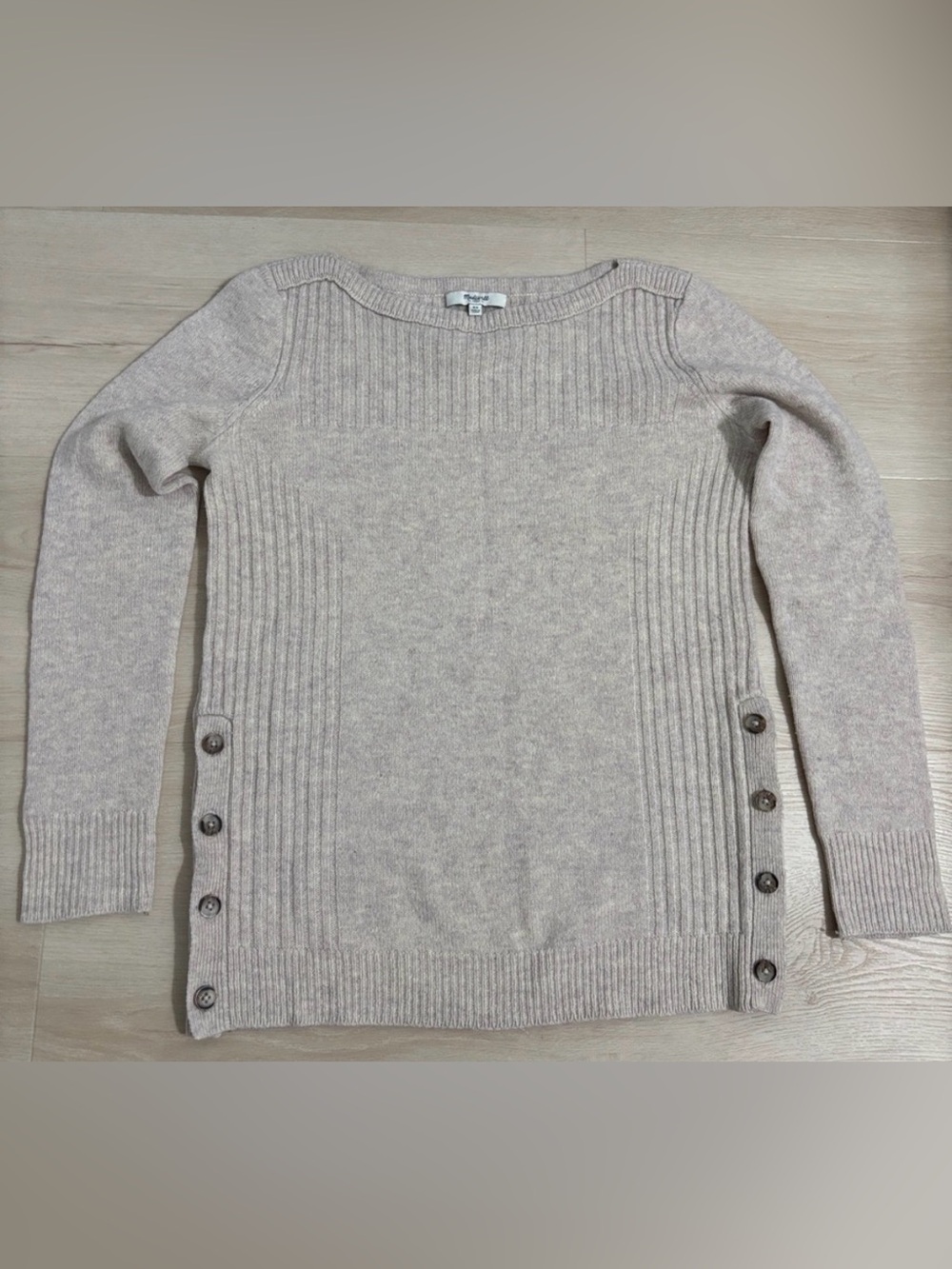 Madewell 1937 Light Beige Button-Side Rib Knit Women's Sweater 100% Merino wool